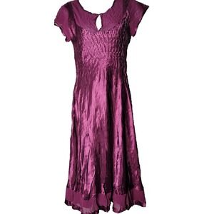 Dressbarn Purple Smocked Midi Dress‎ Sz S Flutter Sleeve Flaw Tear As Is Boho